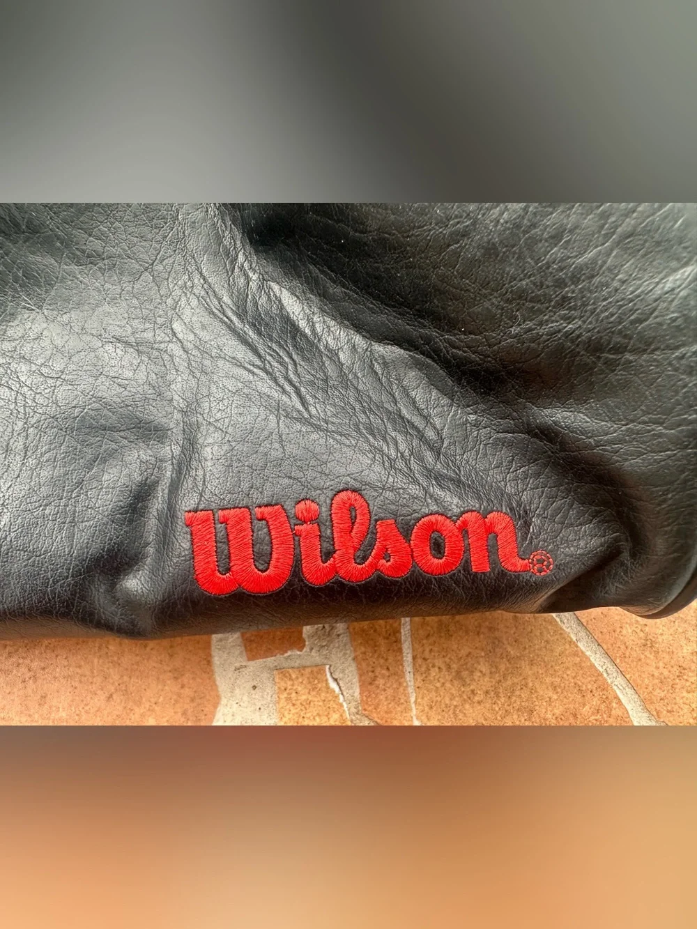 Vintage Wilson Black Leather Gym Bag Duffle Travel Bag Red Logo Rare